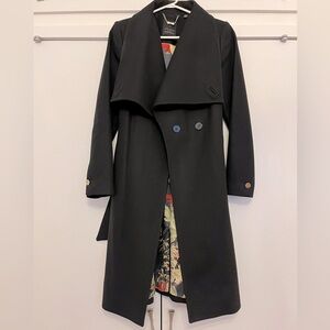 Black wool Ted Baker wrap coat with funnel neck